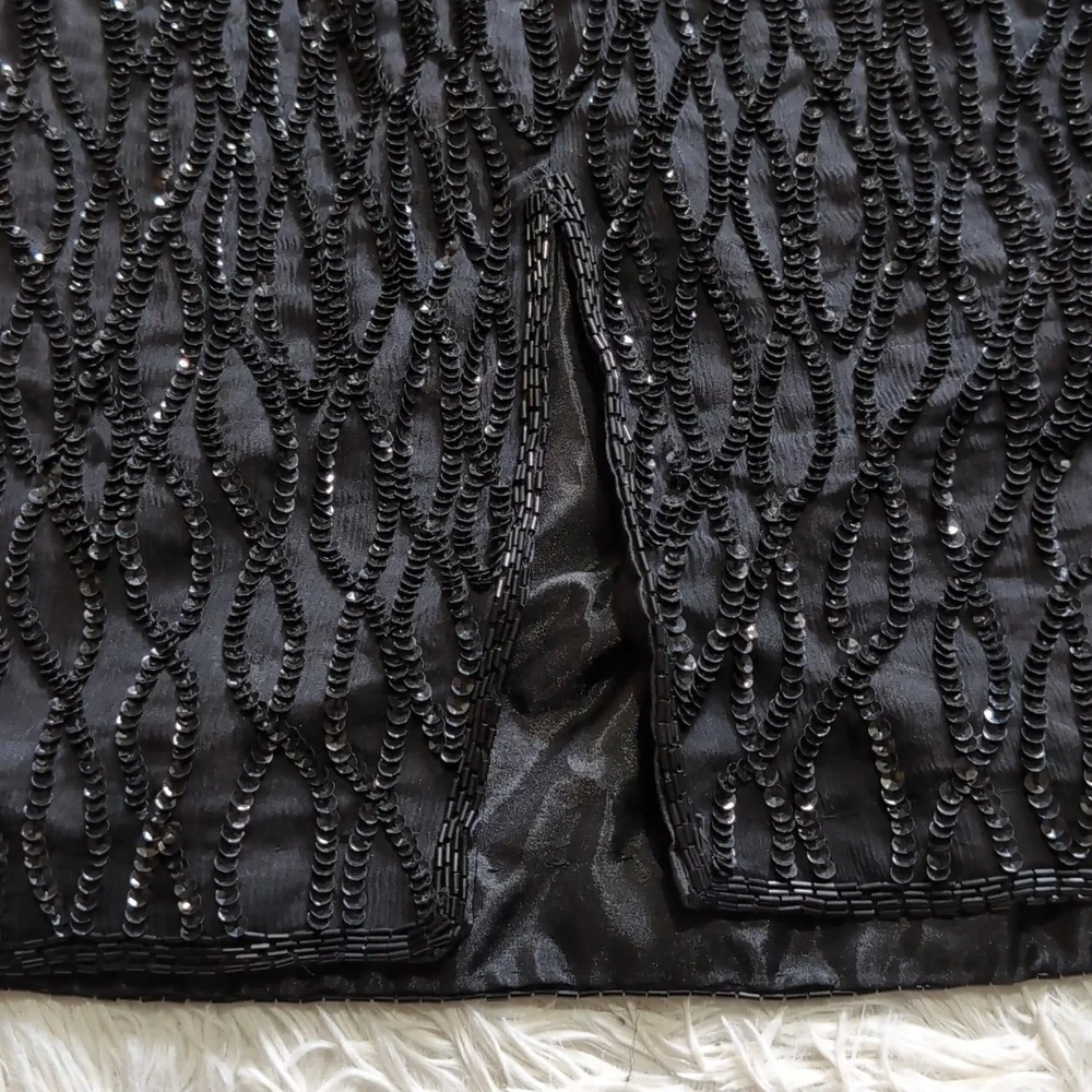 80s Vintage Silky Nites by Cherish Black Sequin & Beaded Cocktail Dress - Picture 9 of 15